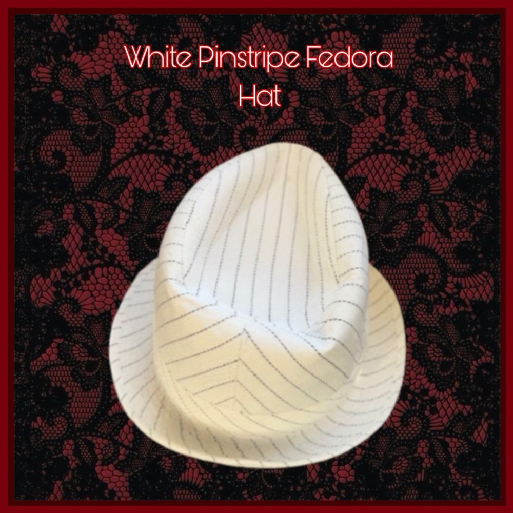 White Pinstripe Fedora Hat - Picture 2 of 3
